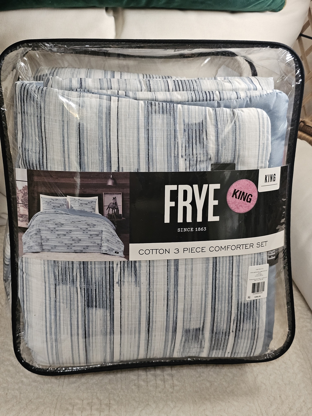 FRYE Aspen  King Cotton 3-Piece Comforter Set in Blue Stripe